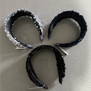 Sequin Padded Headband Trio - Silver, Navy, Black